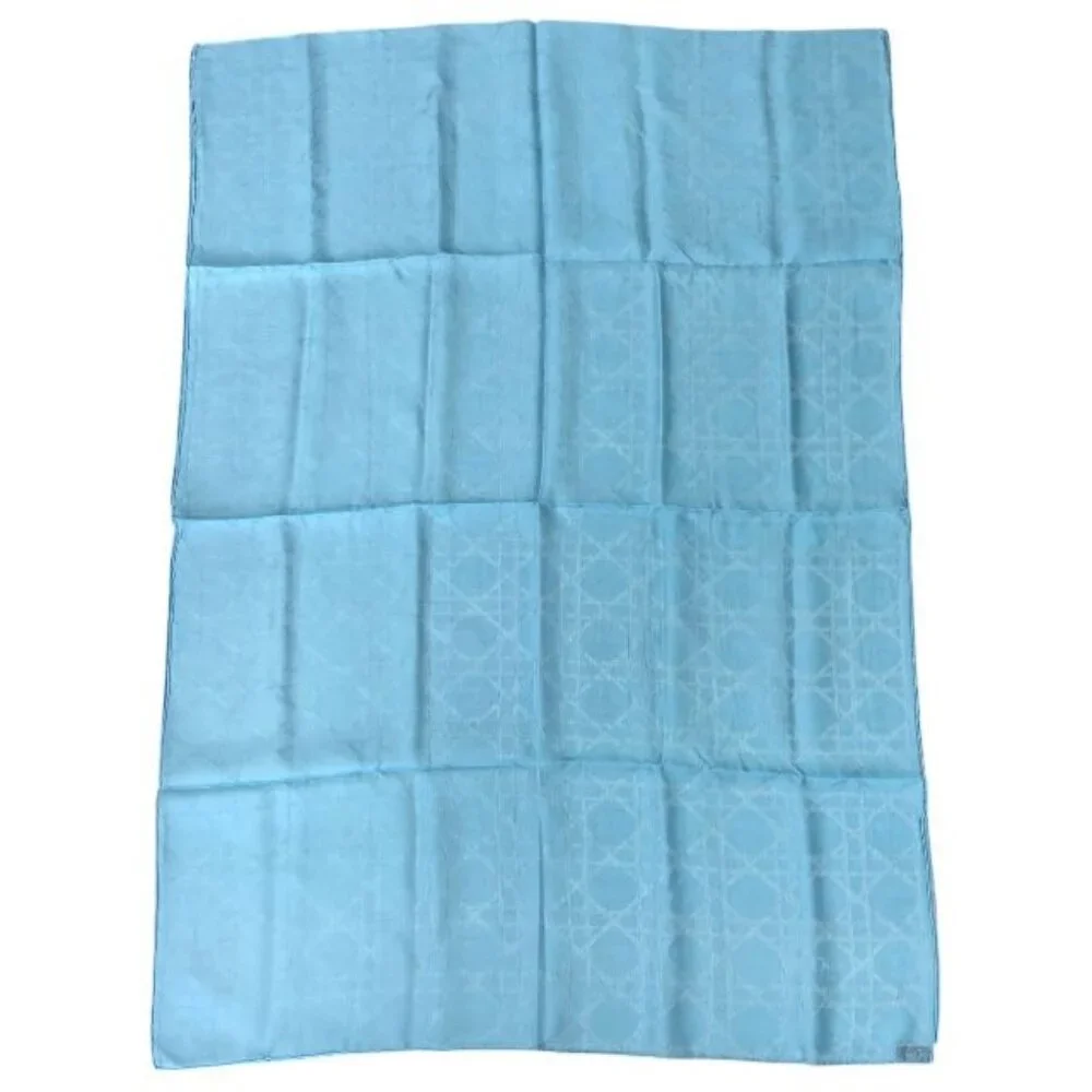 Christian Dior I631 Cannage Jacquard Stole Silk Large Light Blue Shawl